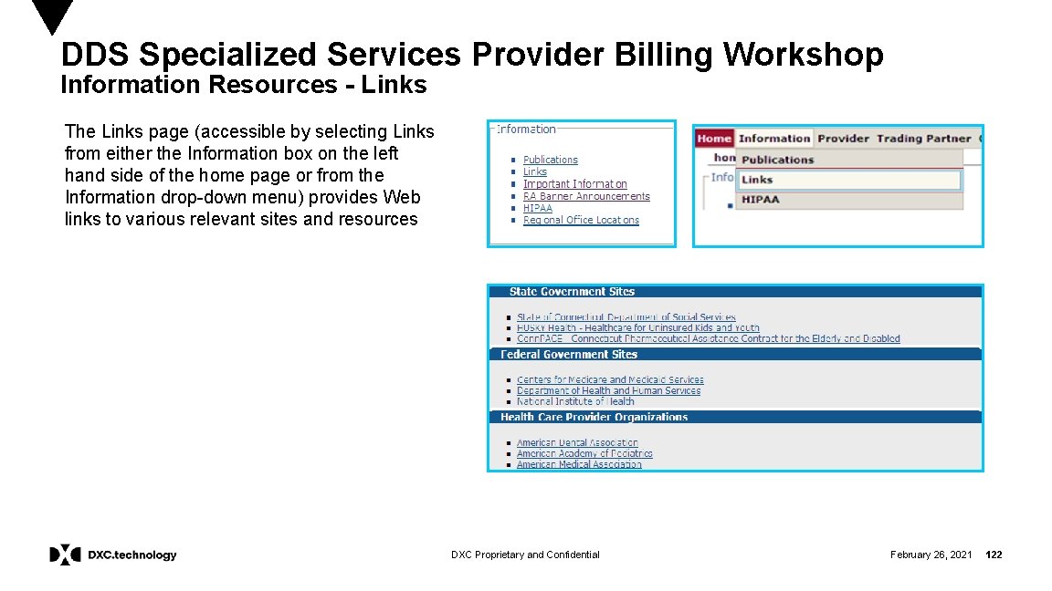 DDS Specialized Services Provider Billing Workshop Information Resources - Links The Links page (accessible