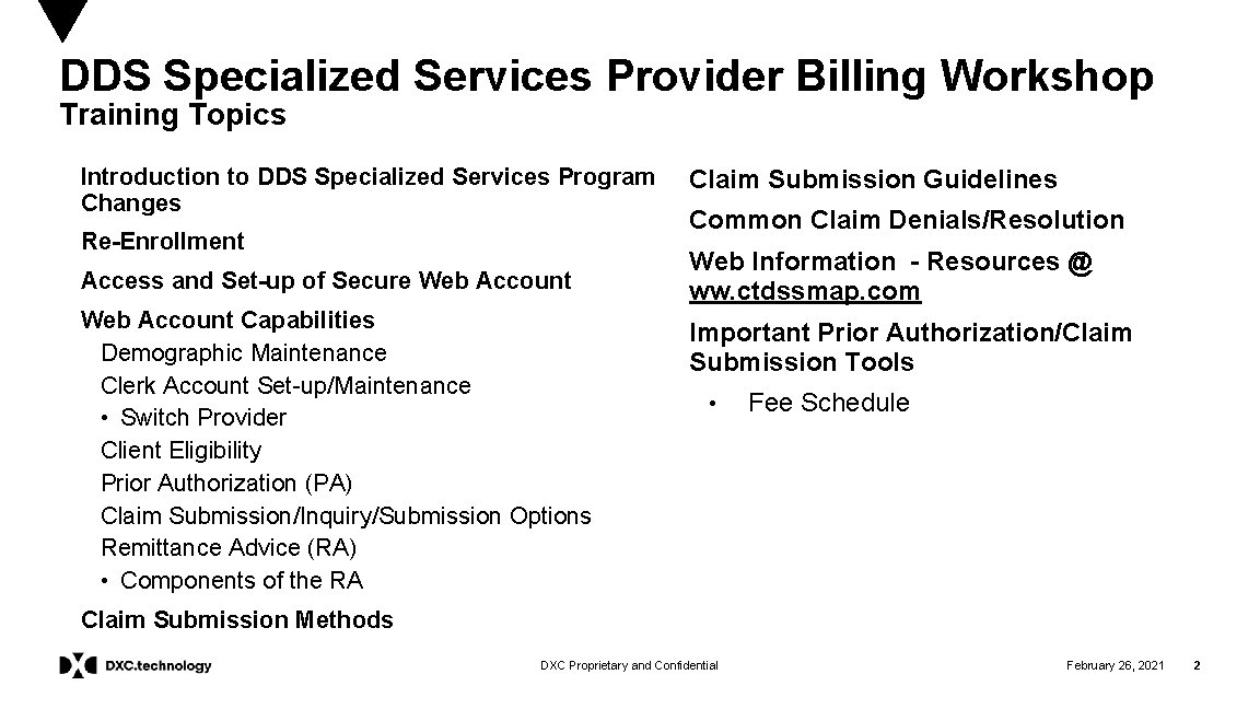 DDS Specialized Services Provider Billing Workshop Training Topics Introduction to DDS Specialized Services Program