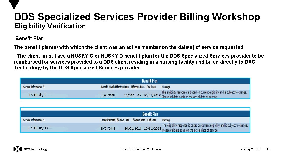 DDS Specialized Services Provider Billing Workshop Eligibility Verification Benefit Plan The benefit plan(s) with