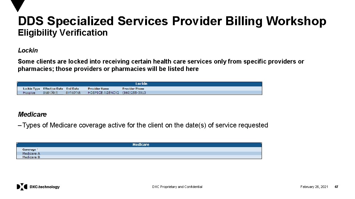 DDS Specialized Services Provider Billing Workshop Eligibility Verification Lockin Some clients are locked into
