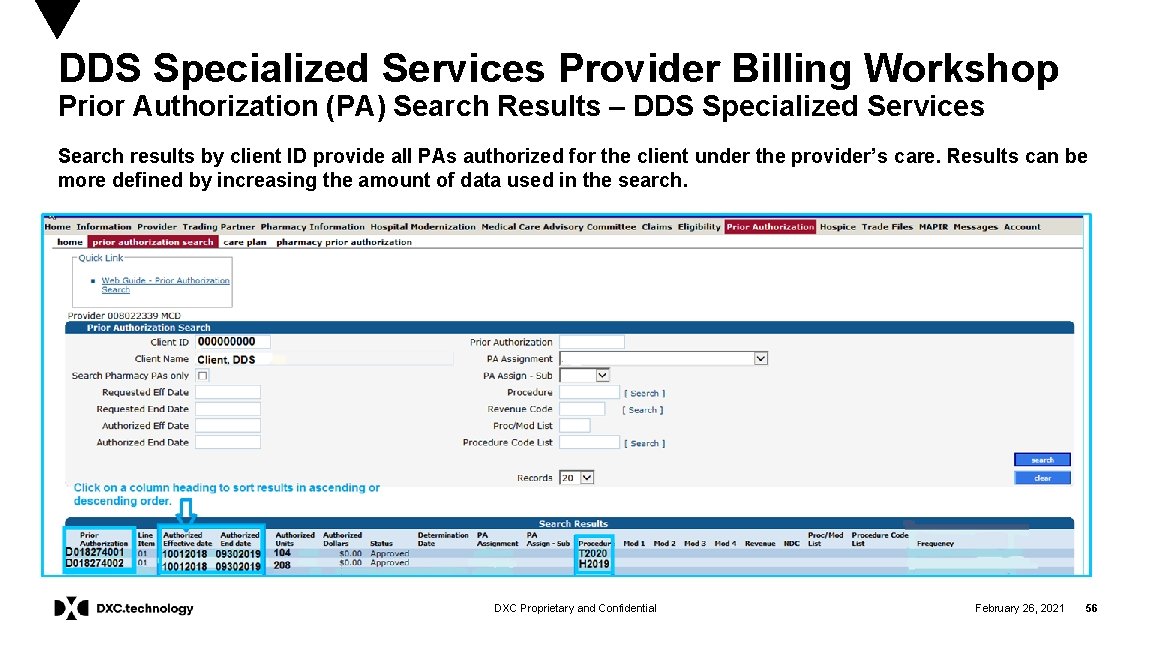 DDS Specialized Services Provider Billing Workshop Prior Authorization (PA) Search Results – DDS Specialized