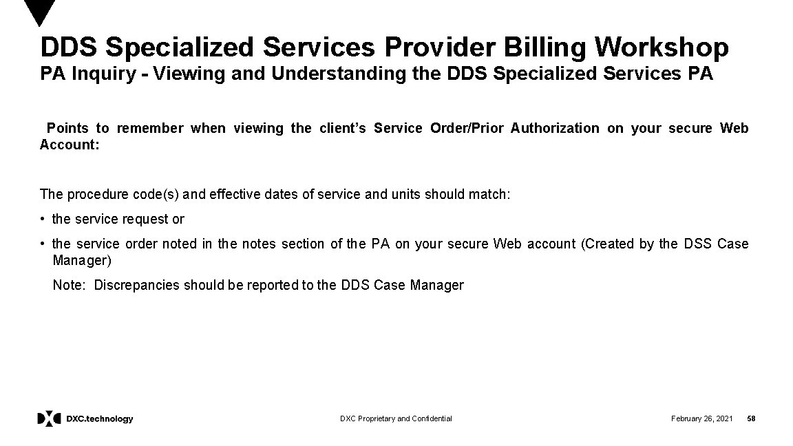 DDS Specialized Services Provider Billing Workshop PA Inquiry - Viewing and Understanding the DDS