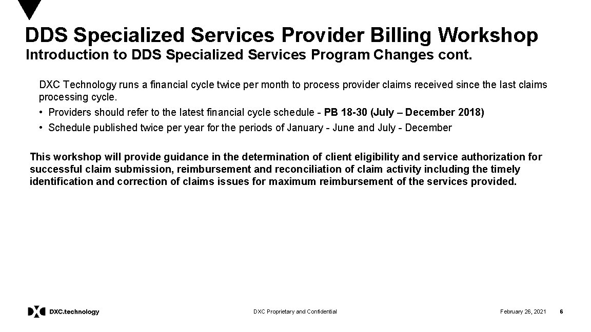 DDS Specialized Services Provider Billing Workshop Introduction to DDS Specialized Services Program Changes cont.