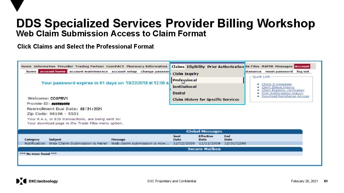 DDS Specialized Services Provider Billing Workshop Web Claim Submission Access to Claim Format Click