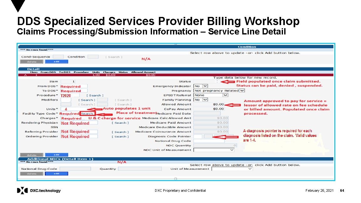 DDS Specialized Services Provider Billing Workshop Claims Processing/Submission Information – Service Line Detail DXC