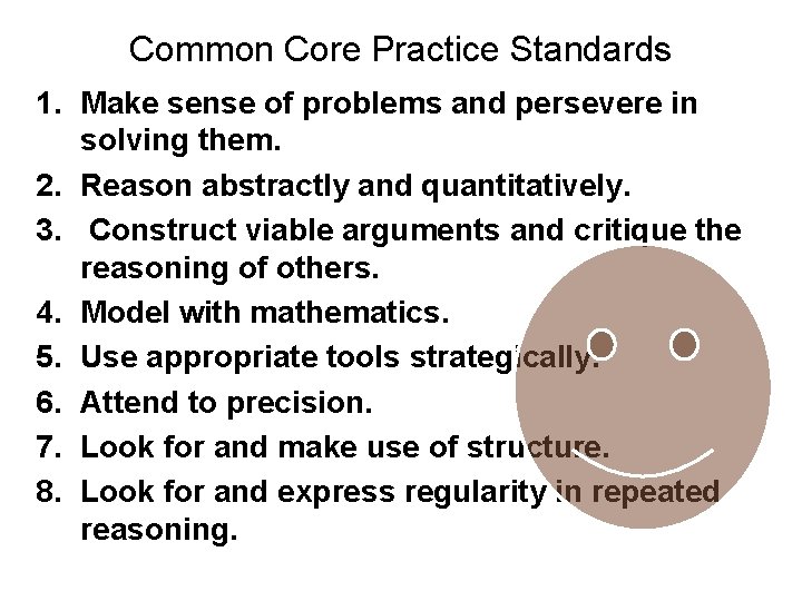 Common Core Practice Standards 1. Make sense of problems and persevere in solving them.