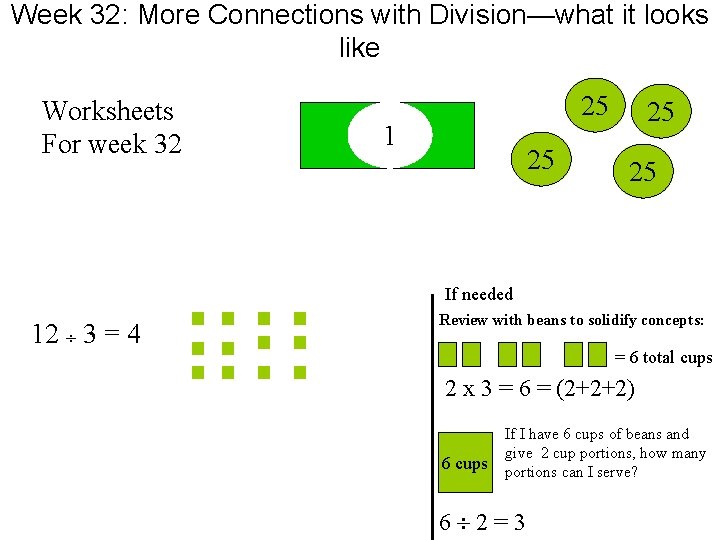 Week 32: More Connections with Division—what it looks like Worksheets For week 32 25