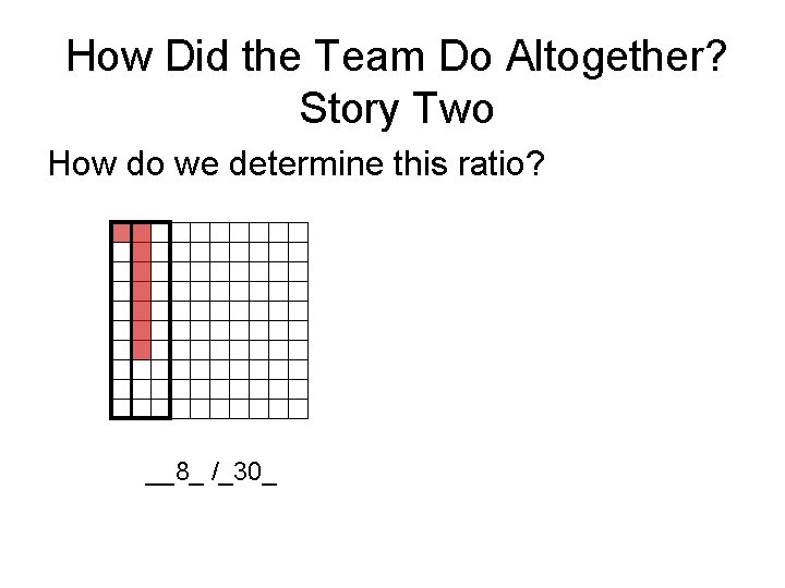 How Did the Team Do Altogether? Story Two How do we determine this ratio?