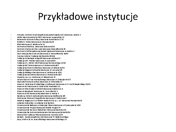 Przykładowe instytucje • • • • • • • • • • AIR Labo.