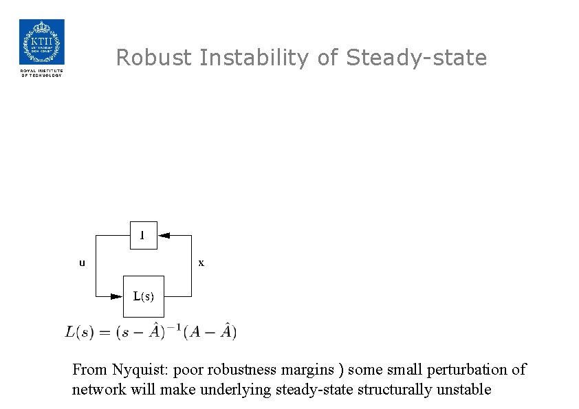 Robust Instability of Steady-state From Nyquist: poor robustness margins ) some small perturbation of