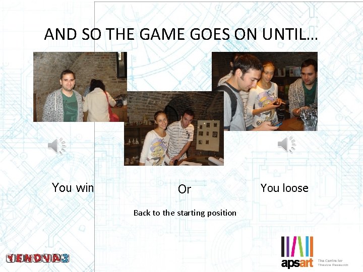 AND SO THE GAME GOES ON UNTIL… You win Or Back to the starting