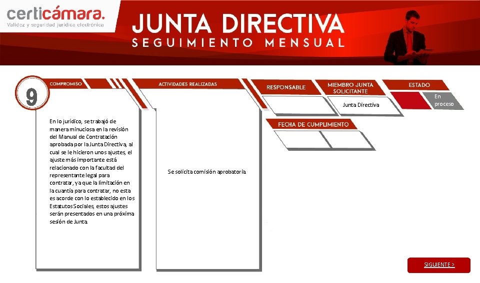 9 Junta Directiva En lo jurídico, se trabajó de manera minuciosa en la revisión