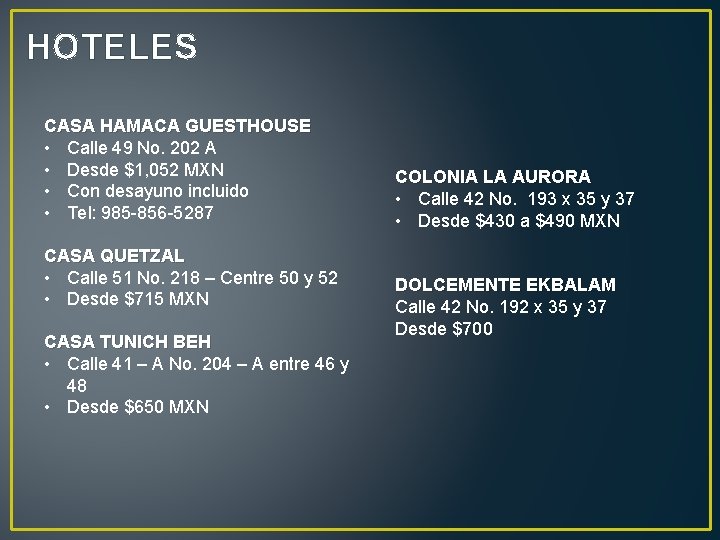 HOTELES CASA HAMACA GUESTHOUSE • Calle 49 No. 202 A • Desde $1, 052