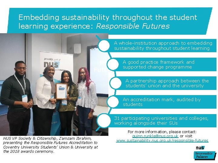 Embedding sustainability throughout the student learning experience: Responsible Futures A whole-institution approach to embedding