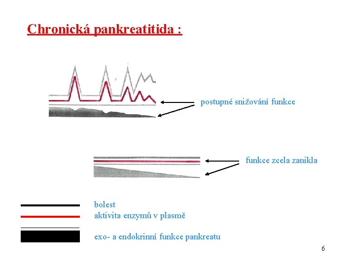 Chronická pankreatitida : postupné snižování funkce zcela zanikla bolest aktivita enzymů v plasmě exo-