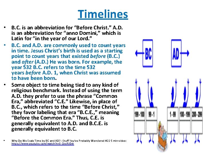Timelines • B. C. is an abbreviation for “Before Christ. ” A. D. is