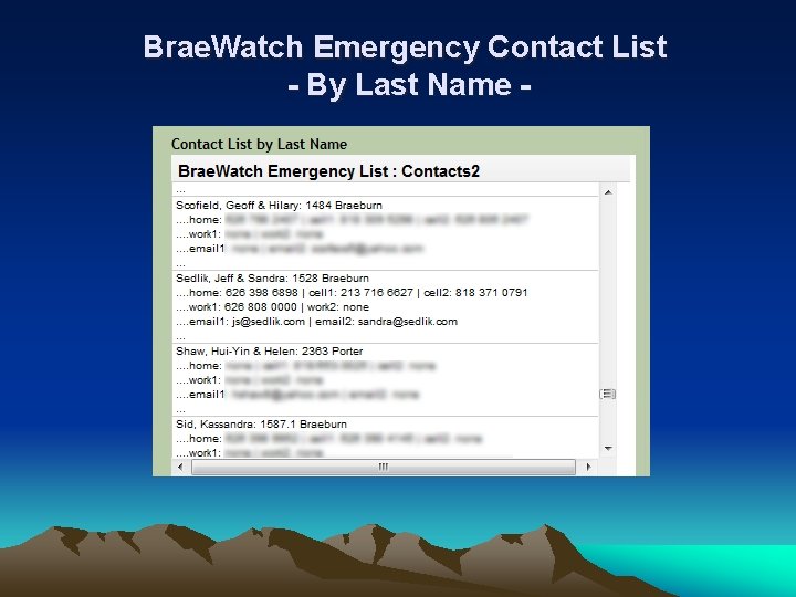 Brae. Watch Emergency Contact List - By Last Name - 