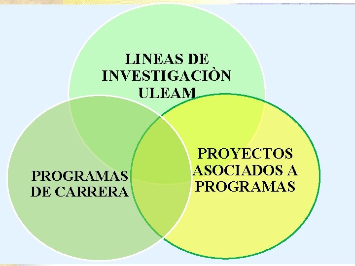 LINEAS DE INVESTIGACIÒN ULEAM PROGRAMAS DE CARRERA PROYECTOS ASOCIADOS A PROGRAMAS 