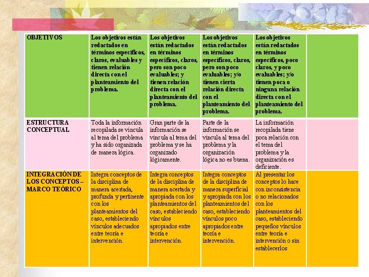 OBJETIVOS Los objetivos están redactados en términos específicos, claros, evaluables y tienen relación directa