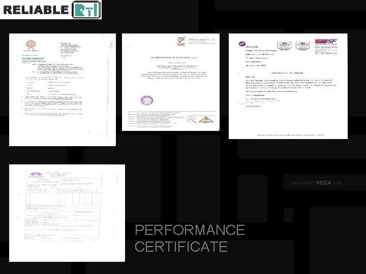 PERFORMANCE CERTIFICATE 