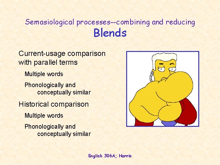 Semasiological processes--combining and reducing Blends Current-usage comparison with parallel terms Multiple words Phonologically and