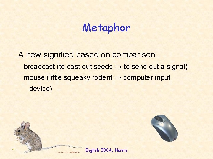 Metaphor A new signified based on comparison broadcast (to cast out seeds to send