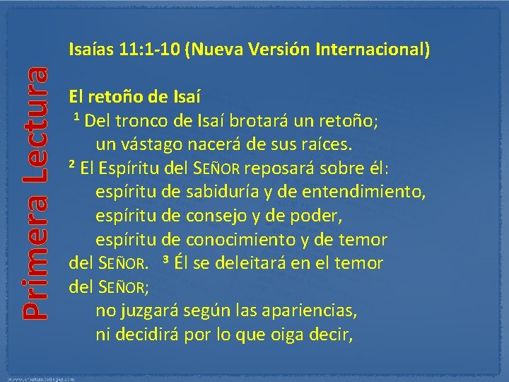 Primera Lectura Isaías 11: 1 10 (Nueva Versión Internacional) El retoño de Isaí 1