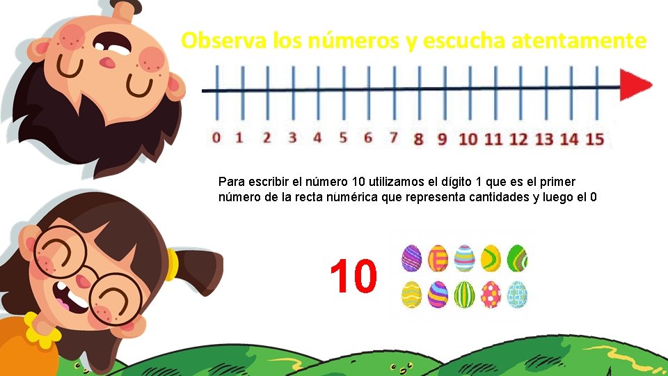 Observa los números y escucha atentamente Para escribir el número 10 utilizamos el dígito