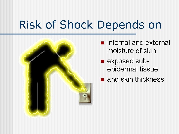 Risk of Shock Depends on n internal and external moisture of skin exposed subepidermal