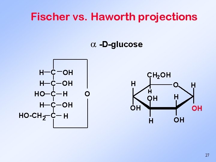 Fischer vs. Haworth projections -D-glucose H C OH HO C H H C OH