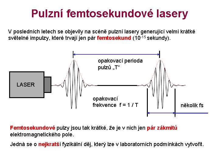 Pulzní femtosekundové lasery V posledních letech se objevily na scéně pulzní lasery generující velmi