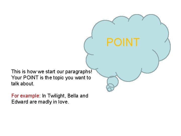 POINT This is how we start our paragraphs! Your POINT is the topic you