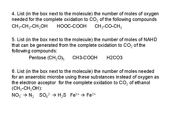 4. List (in the box next to the molecule) the number of moles of