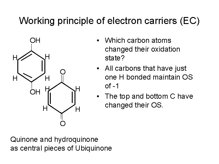 Working principle of electron carriers (EC) OH H H OH H O H H