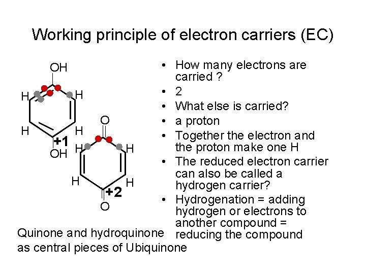 Working principle of electron carriers (EC) • How many electrons are carried ? •