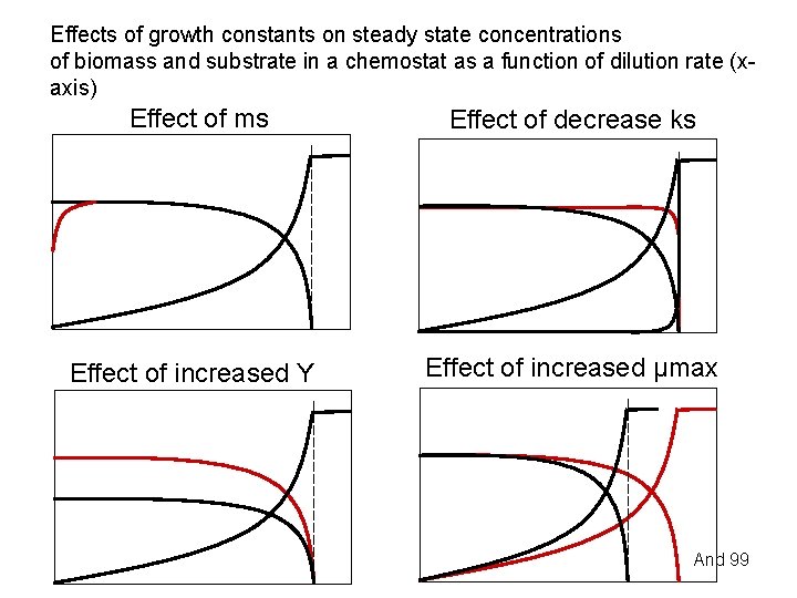 Effects of growth constants on steady state concentrations of biomass and substrate in a