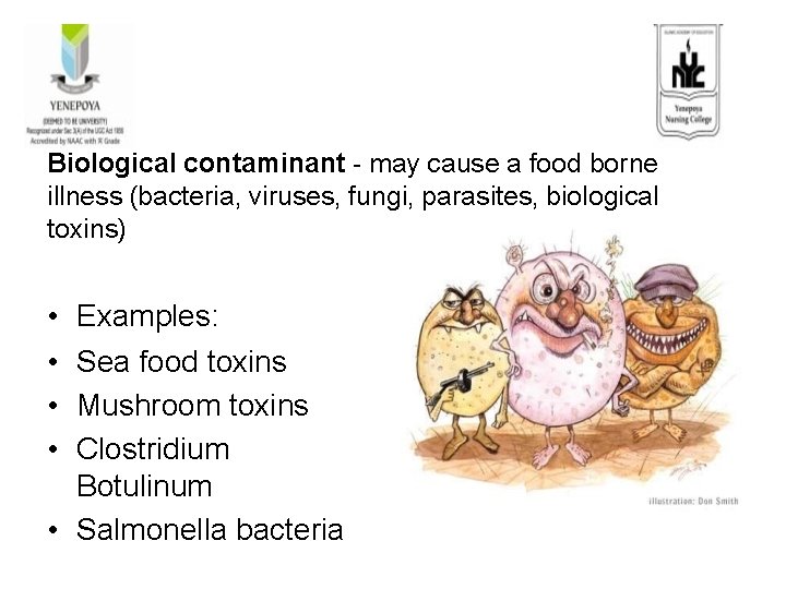 Biological contaminant - may cause a food borne illness (bacteria, viruses, fungi, parasites, biological