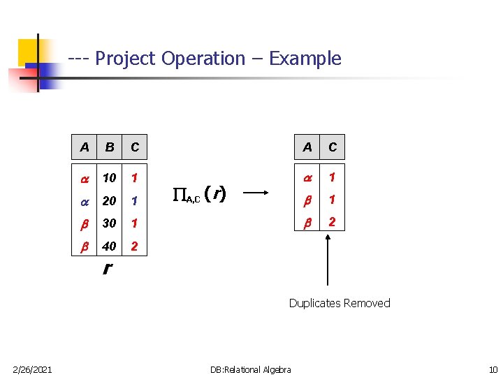 --- Project Operation – Example A B C A C 10 1 1 20 --- Project Operation – Example A B C A C 10 1 1 20