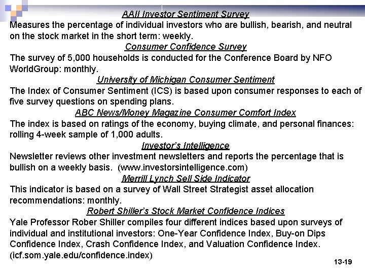 AAII Investor Sentiment Survey Measures the percentage of individual investors who are bullish, bearish,