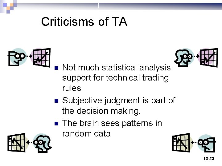 Criticisms of TA n n n Not much statistical analysis support for technical trading