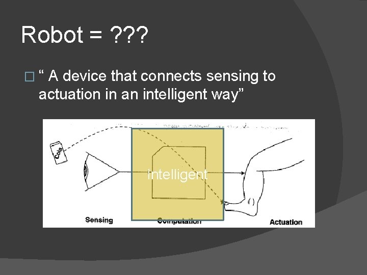 Robot = ? ? ? �“ A device that connects sensing to actuation in