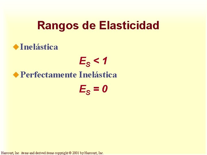 Rangos de Elasticidad u Inelástica ES < 1 u Perfectamente Inelástica ES = 0