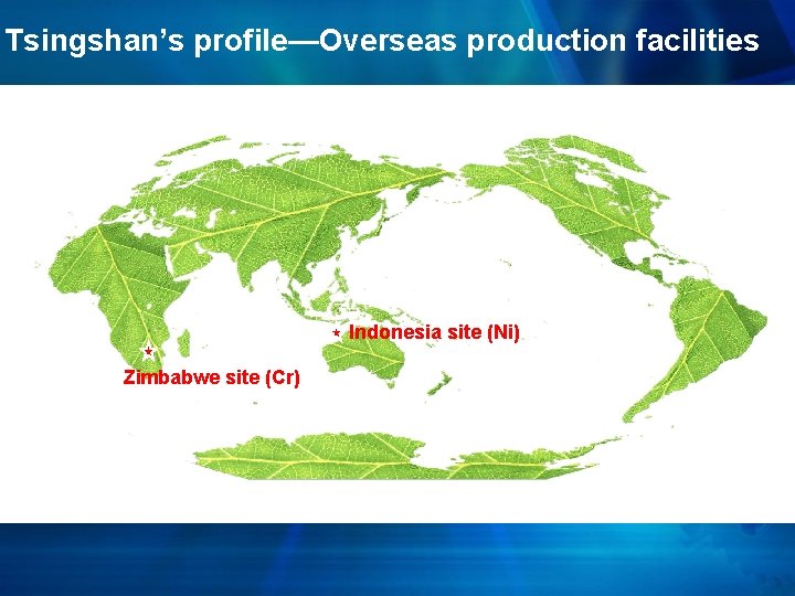 Tsingshan’s profile—Overseas production facilities Indonesia site (Ni) Zimbabwe site (Cr) 