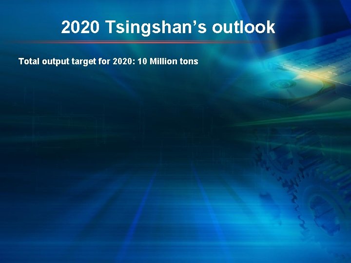 2020 Tsingshan’s outlook Total output target for 2020: 10 Million tons 