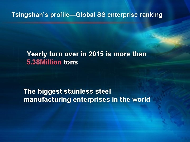 Tsingshan’s profile—Global SS enterprise ranking Yearly turn over in 2015 is more than 5.