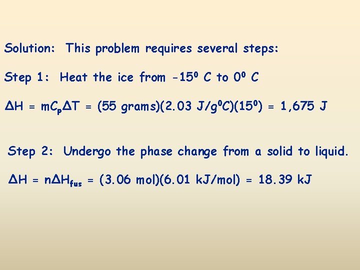 Solution: This problem requires several steps: Step 1: Heat the ice from -150 C