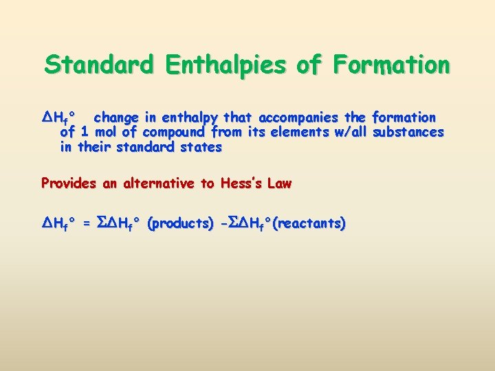 Standard Enthalpies of Formation ΔHf° change in enthalpy that accompanies the formation of 1