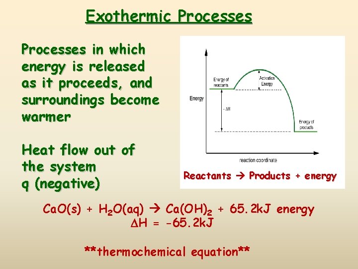 Exothermic Processes in which energy is released as it proceeds, and surroundings become warmer