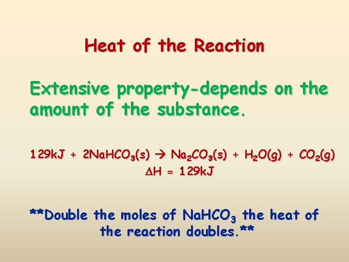 Heat of the Reaction Extensive property-depends on the amount of the substance. 129 k.