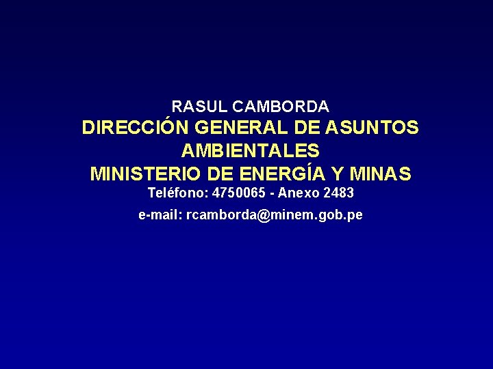 RASUL CAMBORDA DIRECCIÓN GENERAL DE ASUNTOS AMBIENTALES MINISTERIO DE ENERGÍA Y MINAS Teléfono: 4750065